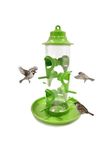 DA Bird Aviary Wild Bird Feeder with Multiple Feeding Ports, Clear Container with Green Lid and Base, Outdoor Hanging Design 6 Window Sparrow Parrot All Birds (Multicolor)