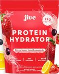 Jive Protein Hydrator Clear Protein Powder - 25 Servings, 22g Protein, 110 Calories & w/Electrolytes - Strawberry Acai Lemonade - Grass Fed Clear Whey Isolate Protein - Clear Whey Protein Powder