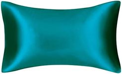 FLCA 100% Mulberry Silk Charmeuse Silk Pillowcase Both Sides Silk Pillow Shams Cover for Skin Health with Hidden Zipper (Peacock Blue, Standard)