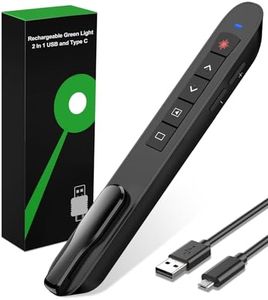 Presentation Clicker Green Laser Pointer, Rechargeable PowerPoint Clicker Wireless Presenter Remote, RF 2.4GHz USB Presentation Pointer Slide Advancer with Hyperlink Volume Control for Mac Computer