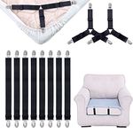 Keadic 12 Pcs Bed Sheet Holder Strap Adjustable Suspenders Elastic Dual Triangle Bed Sheet Keepers Clip Heavy Duty Non-Slip Grippers Straps for Bed Mattress Cover Fitted Sheets Sofa Cushion (Black)