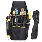 CamGo Tool Pouch Canvas Small Pocket Tool Bag with Adjustable Nylon Belt for DIY Electricians Carpenters Joiner Builders (Black S)