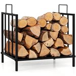 COSTWAY Firewood Rack, Heavy Duty Metal Fireplace Log Holder, Indoor Outdoor Wood Storage Stacking Shelf, 50kg/60kg Load Capacity (with Solid Base Board, Handle, 45 x 33 x 46cm)