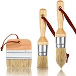 3 Pieces Chalk and Wax Paint Brushes Bristle Stencil Brushes for Wood Furniture Home Decor, Including Flat Pointed and Round Chalked Paint Brushes (Wood Color)