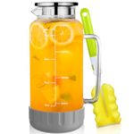 Aofmee Water Jug, 2L Glass Jug with Lid and Spout, Water Jug with Silicone Base and Precise Scale Line for Fridge, Pitcher Carafe for Milk Juice Coffee Sangria Cold or Hot Beverages, Anti-Slip (Grey)