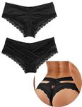 Women's Sexy Lace Mesh Hollow Panties Seamless Knickers Ladies Stretchy Low Rise Bikini Briefs Hipster Lace Underwear for Female 2 Pack