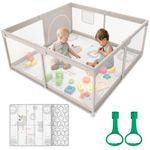 Baby Playpen with Mat, 47x47inch Playpen, Playpen for Babies and Toddlers, Small Baby Play Pens, Large Playpen for Toddler, Play Yard for Infants (47*47 Gray with mat) (47*47inch playpen with mat)