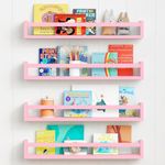 WooDinzo Engineered Wood Floating Bookshelf 24 Inches Set of 4, Wall Mounted Nursery Book Shelves, Kids Room, Kitchen Spice Rack, Book Shelf (Pink)