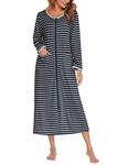 Ekouaer Women Long House Coat Zipper Front Robes Full Length Nightgowns with Pockets Striped Loungewear