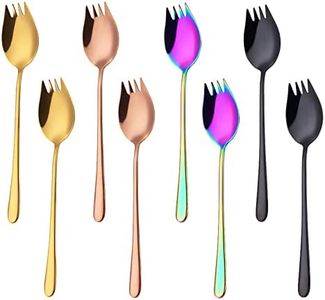 Metal Sporks Set of 8, PDCTACST Stainless Steel Salad Spork Utensils, 7.1 Inches Long Handle Dessert Spoons, Ice Cream Spoons Salad Forks Flatware Set, for Fruit Appetizer Dessert Household Use