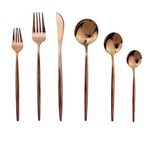 JASHII Silverware Set, Mirror Polished Copper Flatware Cutlery Set Service for 6, Shiny Finish 36 Pieces Stainless Steel Utensils Set Dinner Knife Fork Spoon Dessert Fork Salad Spoon Dishwasher Safe