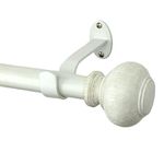 Elrene Home Fashions Rhinebeck Single Faux-Wood Curtain Rod, for Curtains and Drapery with Rustic Cap Finials, 1-Inch Diameter, 86"-120" Adjustable Rod, White