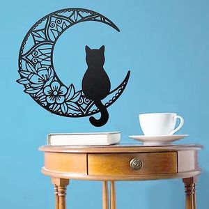 Cat On The Moon Wall Hanging Metal Art Decor - Living Room Metal Sculpture Decoration for Home Bedroom, Office, Indoor Rustic Silhouette Bar Decorative Modern Studio(33cm high)