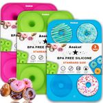 Anaeat 3 Pack Donut Pan Silicone Baking Mold, Just Pop Out! Non-Stick Doughnuts Baking Pans BPA Free for 6 Full-Size Donuts, Muffin, Cake Biscuit Bagels - Oven & Dishwasher Safe