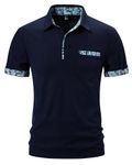 Mens Short Sleeve Polo Shirts Casual Classic Summer Button Slim Fit Contrasting Colors Breathable Basic with Pocket Golf Tennis Work T-Shirt Tops-008-Dark Blue-XXL