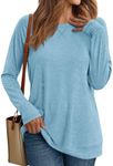 AUTOMET Womens Long Sleeve Shirts Casual Loose Fit Tops Fall Fashion Dressy Basic Trendy Outfits Clothes 2024 Light Blue S