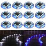 Solar Deck Lights Outdoor 12 Pack, AGPTEK Solar Deck Lights 2 Color Modes Dock Marine Waterproof Warning Step Lights for Sidewalk Stair Driveway Garden Pathway Walkway Yard, Blue Light & Cool White