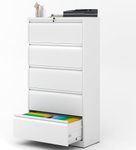 AQY 5 Drawer File Cabinet with Lock,Metal Lateral File Cabinets for Home Office,Steel Wide Filing Organization Storage Cabinets for Hanging Files Letter/Legal/F4/A4 Size,Assembly Required(White)