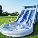 CHUNNIAN Large Inflatable Water Slide Swimming Pool Play Center,Triple Water Slides&Lightweight Premium Water Slide Bounce House 20.6x9.5x9.3Ft for Kids (with Blower)