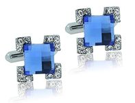 Zivom® Formal Shirt Square Faceted Blue Stone CZ Rhodium Brass Cufflinks Pair For Men