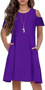 Arshiner Girls Cold Shoulder Short Sleeve Casual Loose Tunic Shirt Dresses with Pockets Purple 6-7 Years