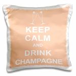 3dRose LLC. Keep Calm and Drink Champagne, Pillow Case, (pc_193603_1), Satin, White, 16 x 16 inch