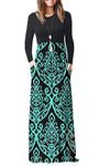 AUSELILY Women Long Sleeve Loose Plain Plus Size Maxi Dresses Casual Long Dresses with Pockets (Black Green,M)