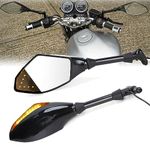 Vagary 10mm Glossy Black LED Turn Signals Side Rearview Mirrors For Universal for Bike (Bike Mirror Indicator)