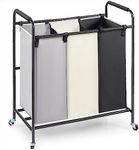 VEVOR 3-Section Laundry Basket, Heavy Duty Laundry Hamper Storage Organizer, Laundry Sorter Cart with Heavy Duty Lockable Wheels for Dirty Clothes in Laundry Room Bedroom