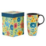 Topadorn Ceramic Mug with Lid Coffee Mug with Gift Box Latte Mug Coffee Cup,17oz. Spring Garden