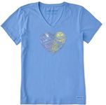 Life is Good - Womens Dragonfly Heart T-Shirt, Cornflower Blue, Small