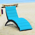 Costway Foldable Patio Rattan Wicker Lounge Chair, Outdoor Reclining Sun Lounger Chair, Portable Rattan Chaise Chair with Cushion, All-Weather Rattan Furniture for Lawn Balcony Backyard (Turquoise)