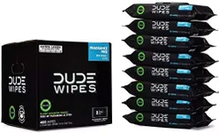 DUDE Wipes Flushable Wet Wipes Dispenser (8 Packs, 50ct Wipe Per Pack), Fragrance Free & Unscented Extra Large Wet Wipes with Vitamin-E & Aloe, for at-Home Use, Septic and Sewer Safe