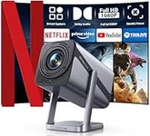 【Netflix Officially & Dolby Audio】Projector, 26000 Lumen Smart FHD 1080P Portable Projector 4K Support, WiFi6 Bluetooth 50% Zoom 360° Rotatable Short Throw Projectors for Bedroom, Outdoor, Kid Gifts
