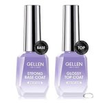 Gellen Gel Nail Polish Top and Base Coat - Base Top Coat Set Gel Polish Base and Top Coat Soak off Gel Polish, Strong Base Coat Glossy Shine Top Coat UV/LED Gel Nail Kit for Home/Nail Salon Use 18ml