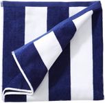 Great Bay Home 100% Cotton Velour Oversized Beach Towel | Navy Cabana Stripe Pool Towels | Quick Dry, Large Swim Towels for Adults and Kids (40" x 70", Navy)