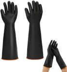 14" XL Size Latex Chemical Resistant Gloves, Reusable Rubber Gloves Heavy Duty Black Latex Gloves, Industrial Safety Gloves for Men, Forearm Protection Waterproof Acid, Alkali and Oil Work Dishwashing