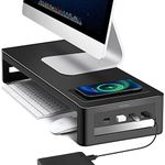 VAYDEER Monitor Stand Riser with USB3.0 Hub Support Data Transfer and Charging Keyboard and Mouse Storage Steel Desk Organizer for Laptop Computer Up to 27 inches and 66 pounds