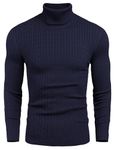 COOFANDY Mens Turtleneck Knit Sweater fine Knit Sweater Slim fit Long-Sleeved Winter Turtleneck Sweater for Men XL Navy Blue