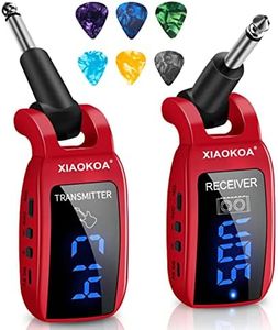 Wireless Guitar System,XIAOKOA UHF Wireless Guitar Transmitter Receiver 164Feet Range with HD LED Screen for Electric Guitar Bass Musical Instruments （Red）