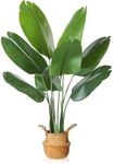 MOSADE 4FT Artificial Bird of Paradise Plant,Tall Fake Tropical Palm Tree with Woven Seagrass Basket, Realistic Faux Tree,8 Detachable Trunks Silk Plants for Modern Home Décor Indoor Office
