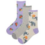 Hot Sox Women's Crew Sock, Elephant Bouquet (Assorted Lavender), 3.5-9 UK (Pack of 3)