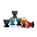 UNICASA Ceramic Egg Cups, Porcelain Colorful Egg Cup Set of 6, Stand Holder for Soft Boiled Eggs, Microwave & Dishwasher Safe (Set A)