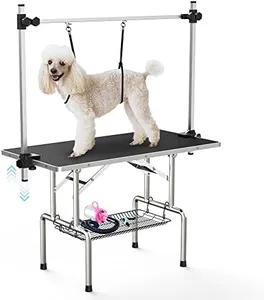 Lyromix 46''Large Dog Grooming Table, Adjustable Cat Drying Desktop with Arms, Nooses, Mesh Tray, Foldable Pet Station at Home, Maximum Capacity Up to 330Lb, 46inch, Black, 46in