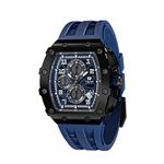 Men's Watches TSAR BOMBA Tonneau Luxury Wrist Watches Sapphire Crystal Japanese Quartz Movement Chronograph Rubber Strap 50M Water Resistant Classic Design Luminous Diver Best Gift fot Men, black-blue,