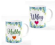 Bhumiyaan Cute Husband & Wife Couple Coffee Mug, Ceramic Mug, Valentine Gift for Husband,Wife,Girls,Ideas Set of 02 (350ml)