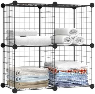 Wire Cube Storage Organizer, 4-Cube Wire Grid Stackable Storage Shelves, Customizable Metal Grids Bookshelf for Home,Office