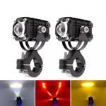 AUTO MT UNIVERSAL Red Devil Eye 40W Bike Car Mini Drive Fog LED Lights High/Low White Yellow Fog Light With Red Devil Feature Working Light Spot Light