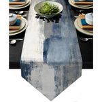 Blue and Grey Abstract Modern Art Table Runner 13x72 Inch, Farmhouse Style Linen for Home Kitchen Dining Holiday Wedding Party Decoration