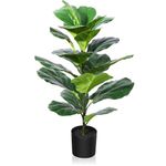 CROSOFMI Artificial Fiddle Leaf Fig Tree 35 Inch Fake Ficus Lyrata Plant with 28 Leaves Faux Plants in Pot for Indoor Outdoor House Home Office Garden Modern Decoration Perfect Housewarming Gift